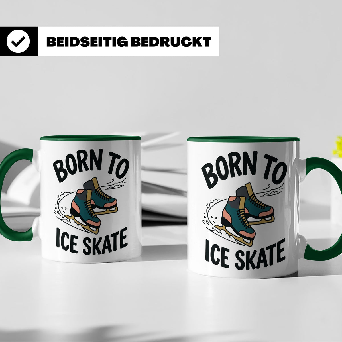Eiskunstlauf Tasse Born to Ice Skate Spruch Schlittschuhlauf – Grün [farbe:grün]