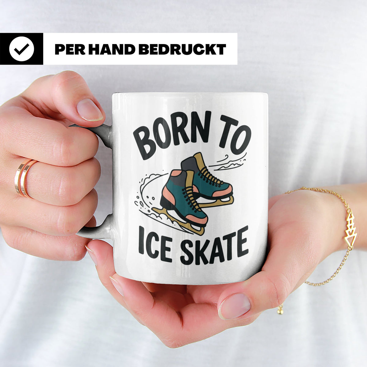 Eiskunstlauf Tasse Born to Ice Skate Spruch Schlittschuhlauf – Weiß [farbe:weiß]
