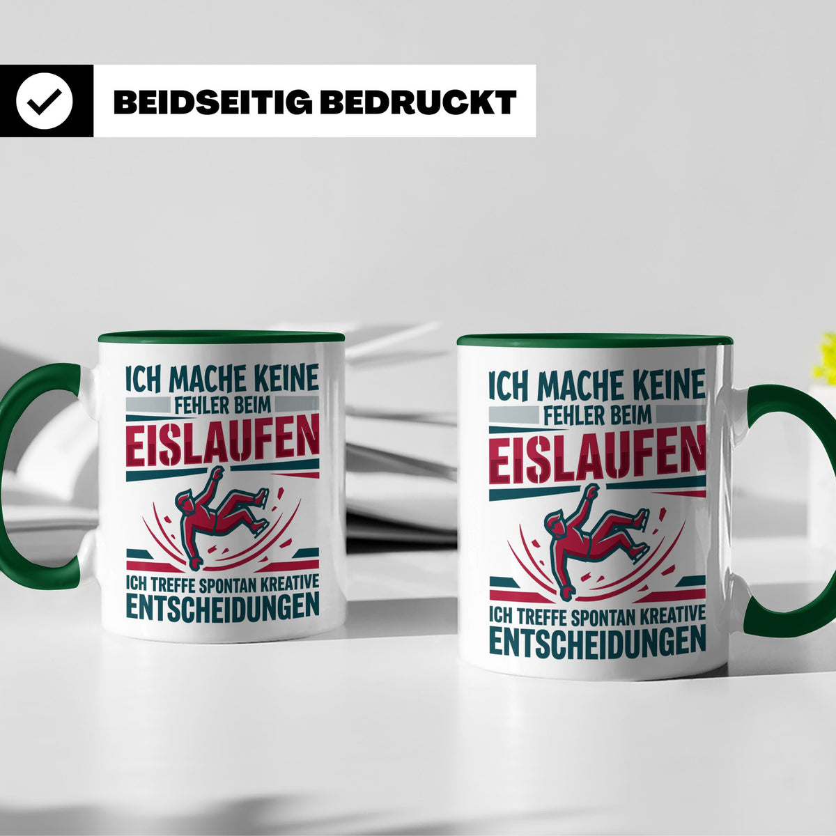 Eislaufen Tasse mit Spruch Keine Fehler kreative Entscheidun – Grün [farbe:grün]