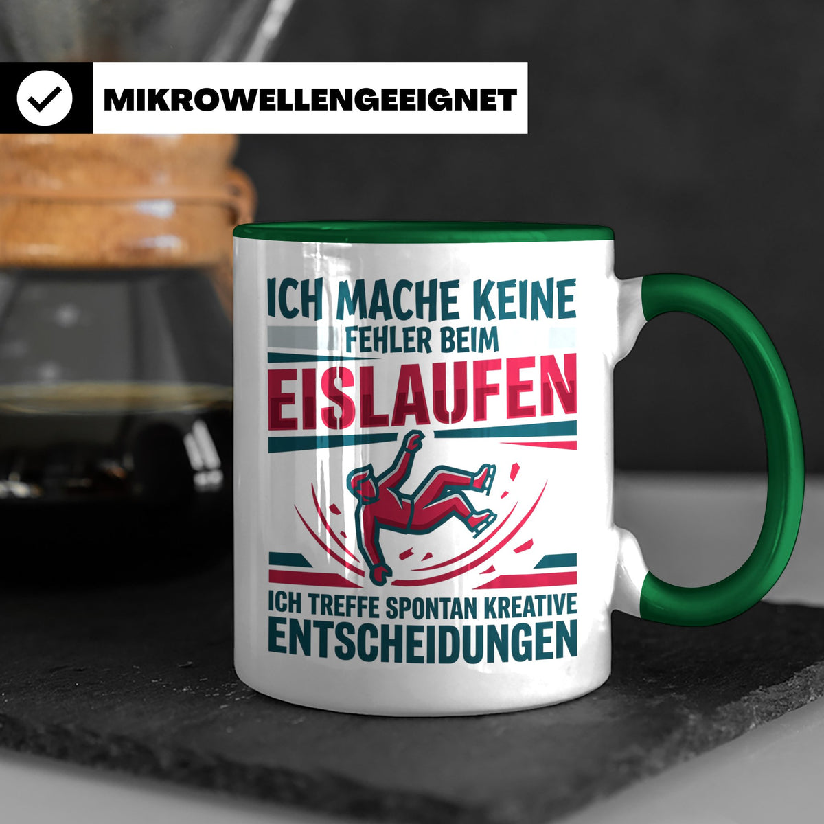Eislaufen Tasse mit Spruch Keine Fehler kreative Entscheidun – Grün [farbe:grün]