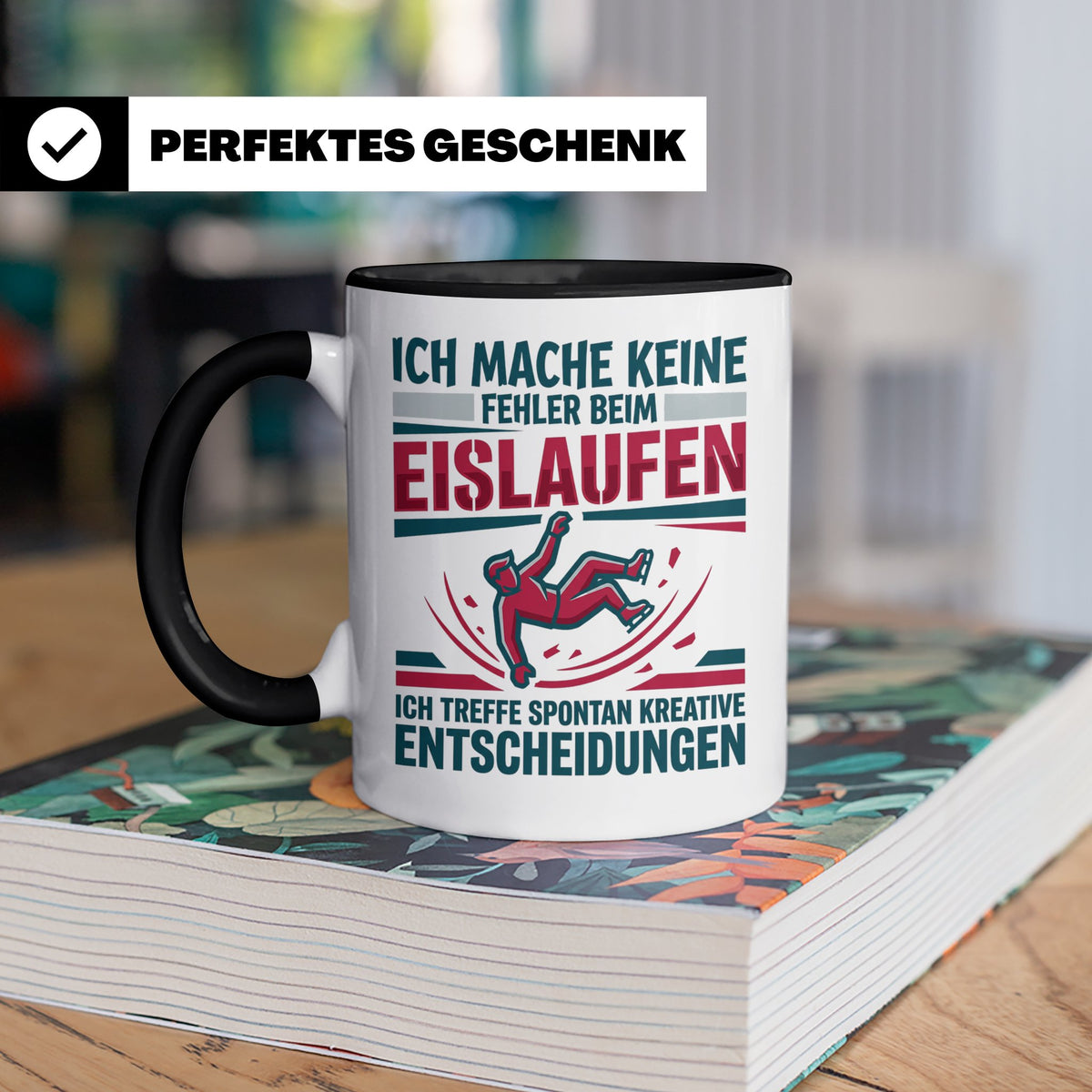 Eislaufen Tasse mit Spruch Keine Fehler kreative Entscheidun – Schwarz [farbe:schwarz]