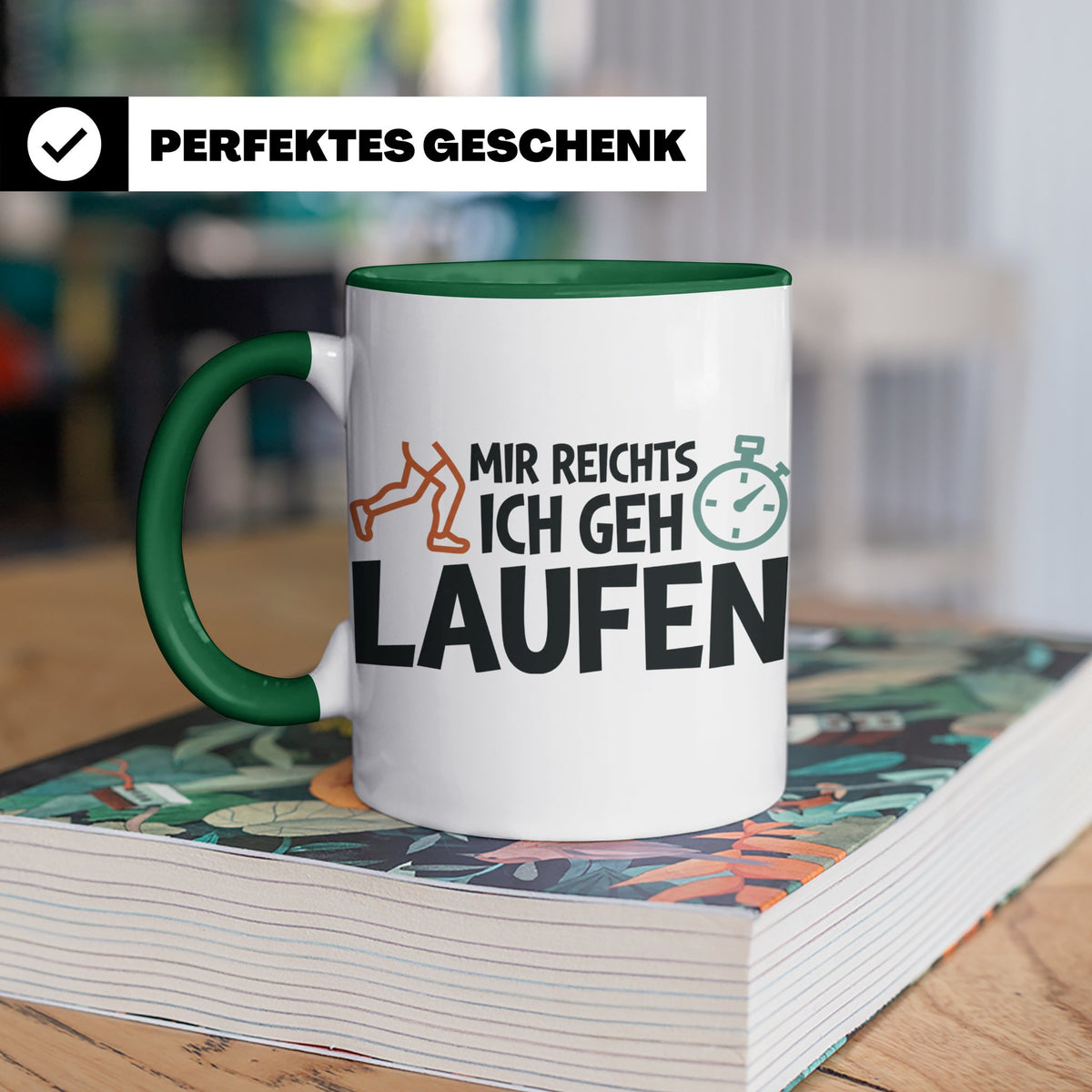 Läufer Tasse mit Spruch Mir reichts ich geh laufen, Geschenk – Grün [farbe:grün]