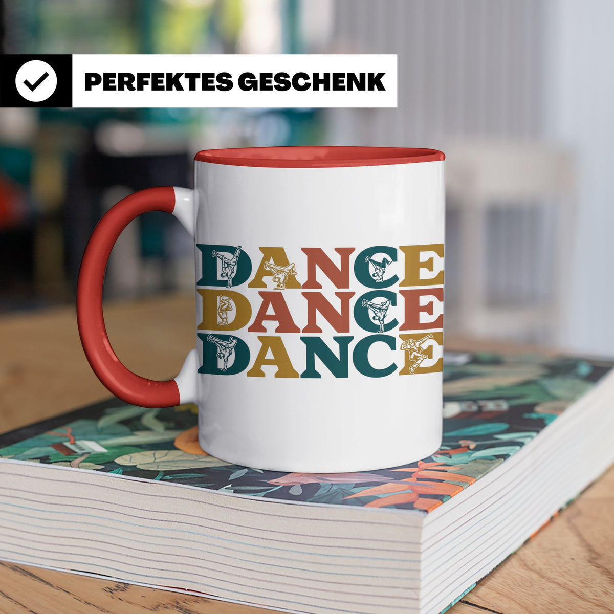 Breakdance Tasse für B-Boys & B-Girls, Retro Hip Hop Becher, – Rot [farbe:rot]