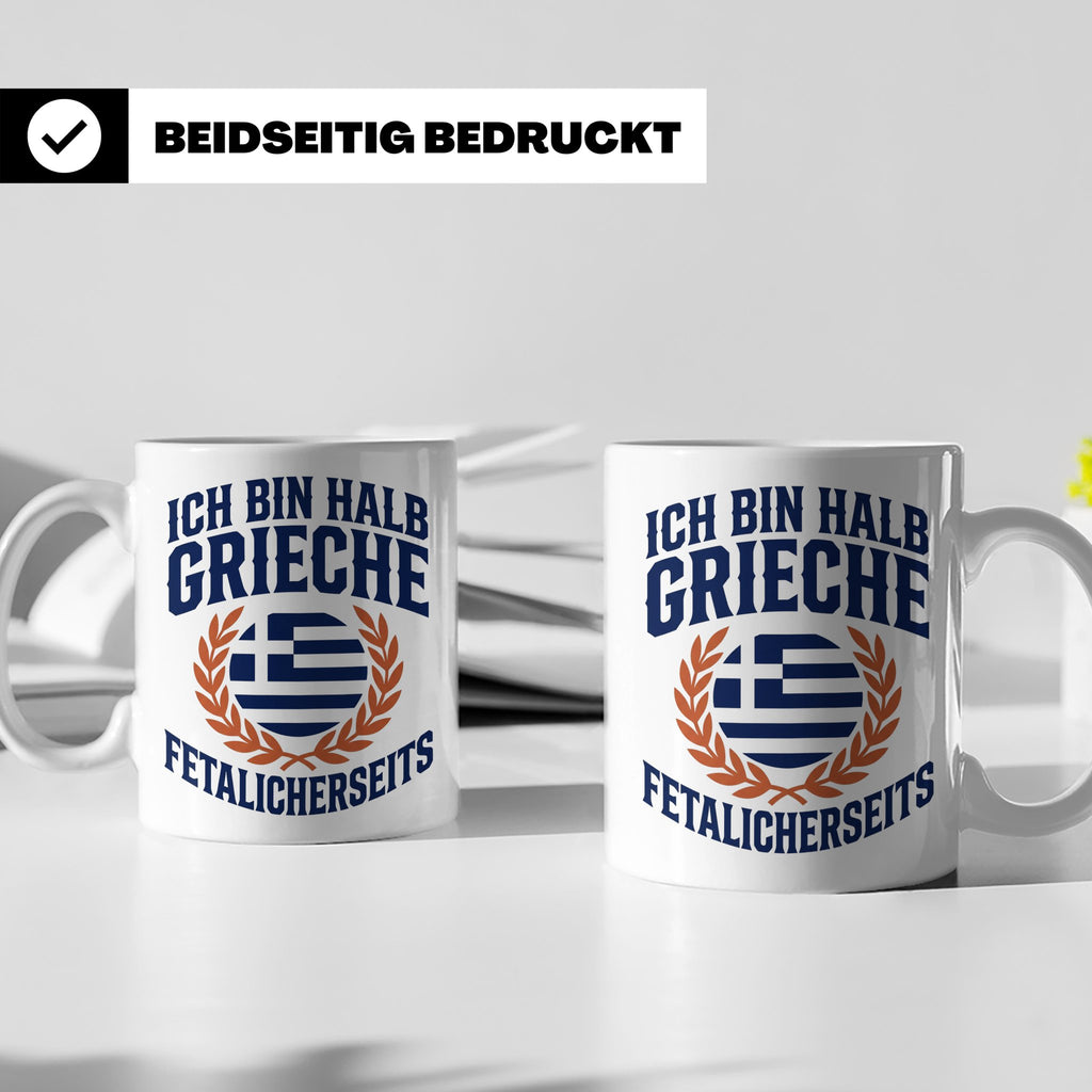 Halb Grieche Tasse väterlicherseits Spruch, Geschenk für Soh – Weiß [farbe:weiß]
