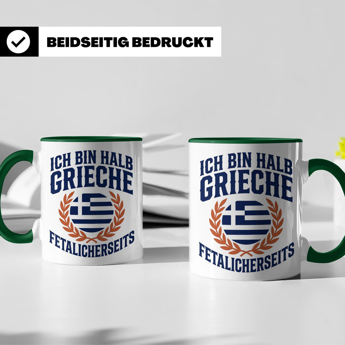 Halb Grieche Tasse väterlicherseits Spruch, Geschenk für Soh – Grün [farbe:grün]
