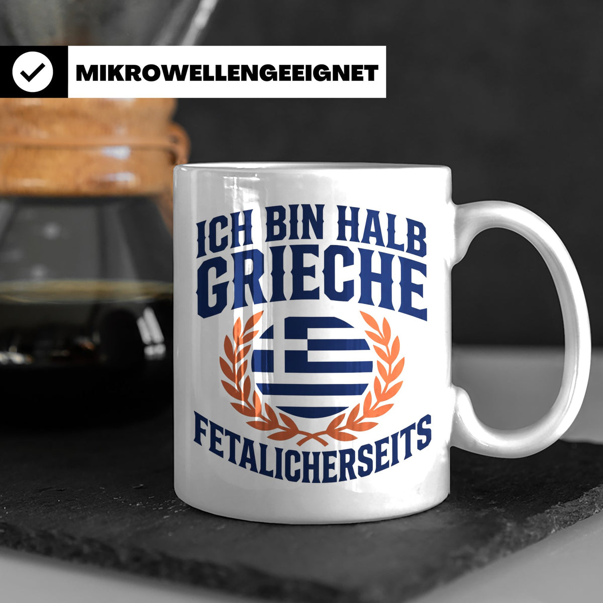 Halb Grieche Tasse väterlicherseits Spruch, Geschenk für Soh – Weiß [farbe:weiß]
