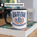 Halb Grieche Tasse väterlicherseits Spruch, Geschenk für Soh – Schwarz [farbe:schwarz]