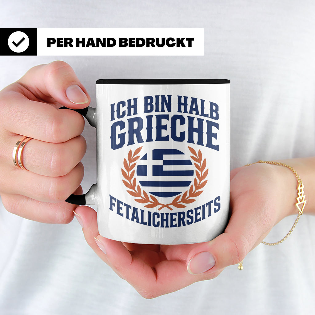Halb Grieche Tasse väterlicherseits Spruch, Geschenk für Soh – Schwarz [farbe:schwarz]