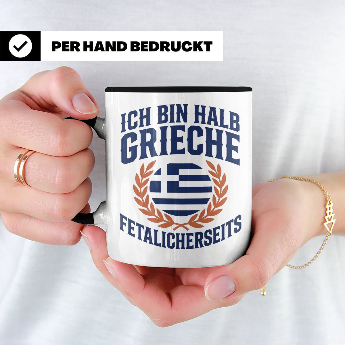 Halb Grieche Tasse väterlicherseits Spruch, Geschenk für Soh – Schwarz [farbe:schwarz]