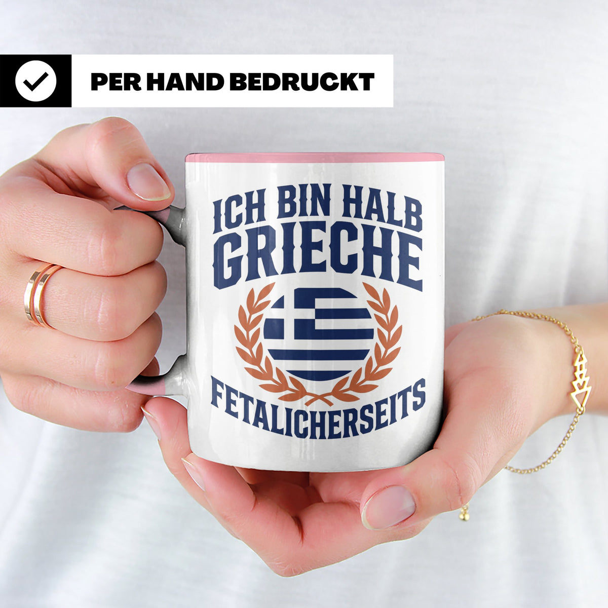 Halb Grieche Tasse väterlicherseits Spruch, Geschenk für Soh – Rosa [farbe:rosa]