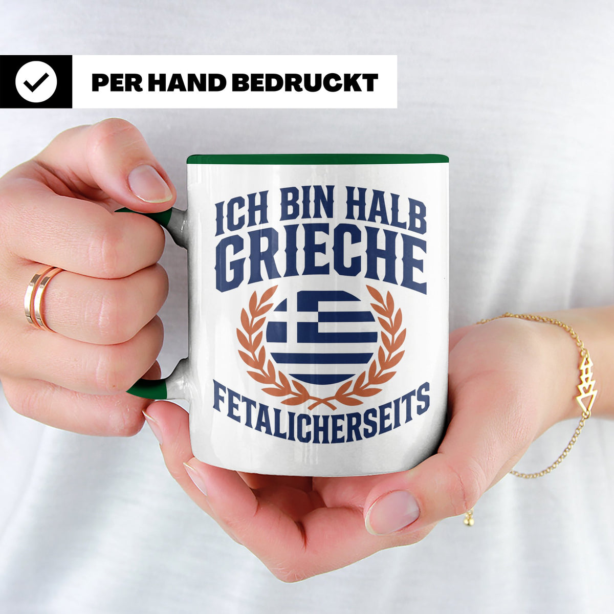 Halb Grieche Tasse väterlicherseits Spruch, Geschenk für Soh – Grün [farbe:grün]