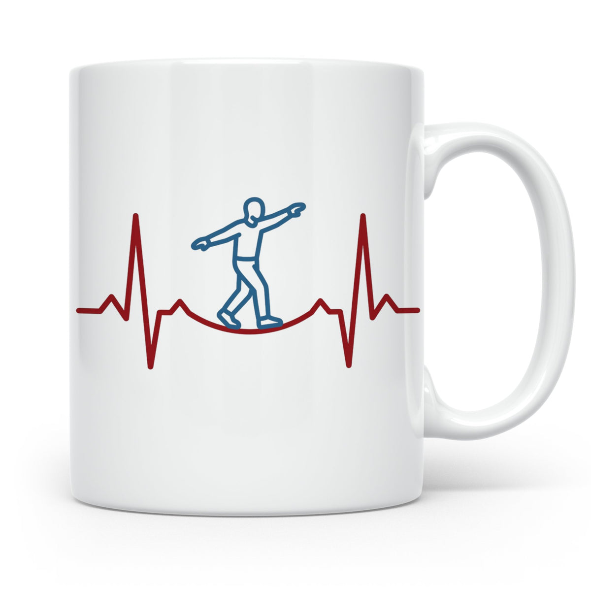 Slackline Tasse Herzschlag EKG Motiv, Kaffeetasse für Slackl – Weiß [farbe:weiß]