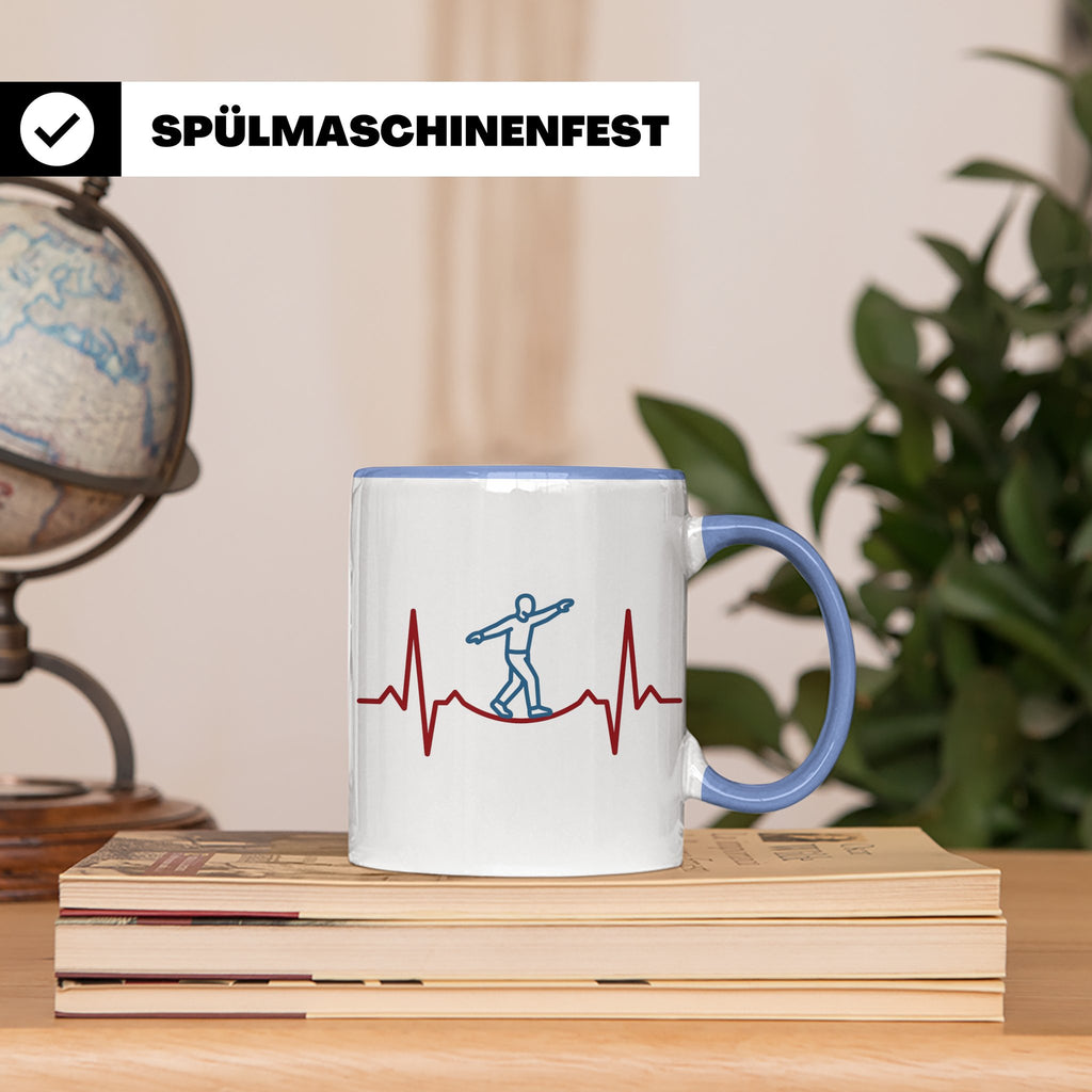 Slackline Tasse Herzschlag EKG Motiv, Kaffeetasse für Slackl – Blau [farbe:blau]