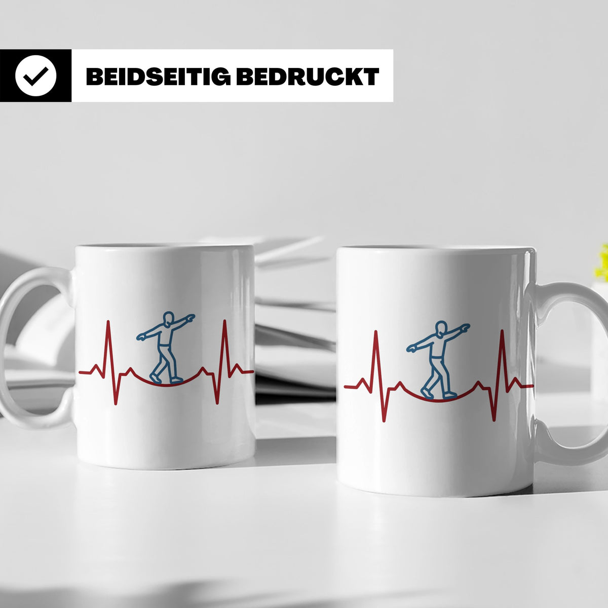 Slackline Tasse Herzschlag EKG Motiv, Kaffeetasse für Slackl – Weiß [farbe:weiß]