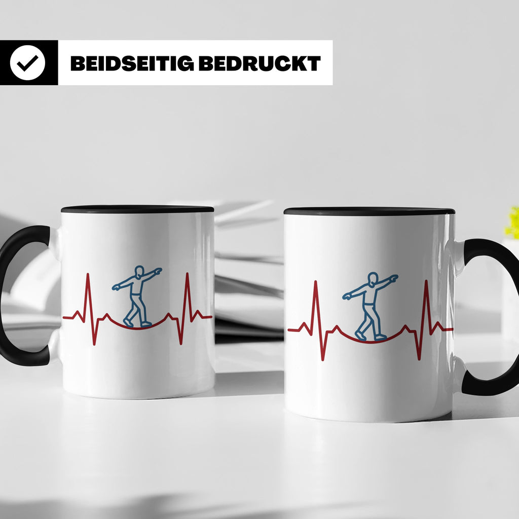 Slackline Tasse Herzschlag EKG Motiv, Kaffeetasse für Slackl – Schwarz [farbe:schwarz]