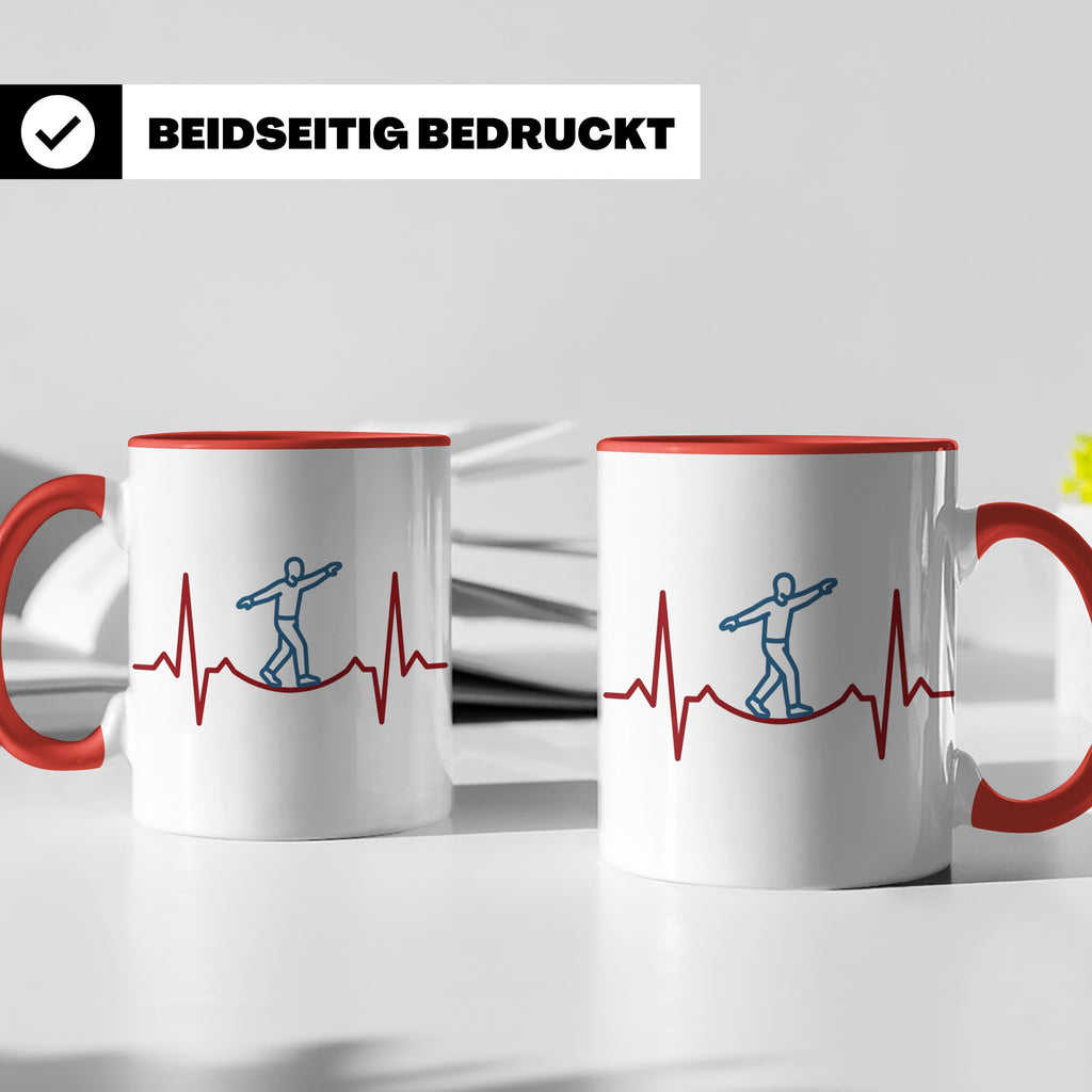 Slackline Tasse Herzschlag EKG Motiv, Kaffeetasse für Slackl – Rot [farbe:rot]