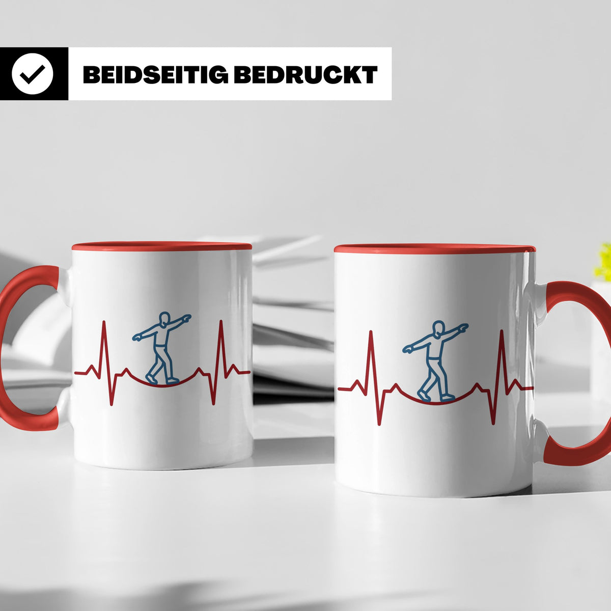 Slackline Tasse Herzschlag EKG Motiv, Kaffeetasse für Slackl – Rot [farbe:rot]