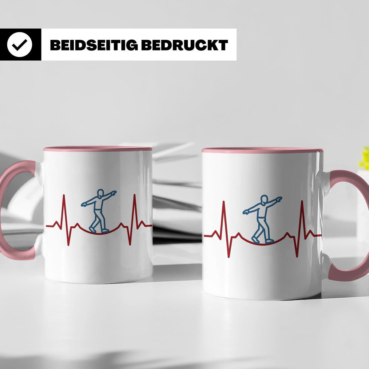 Slackline Tasse Herzschlag EKG Motiv, Kaffeetasse für Slackl – Rosa [farbe:rosa]