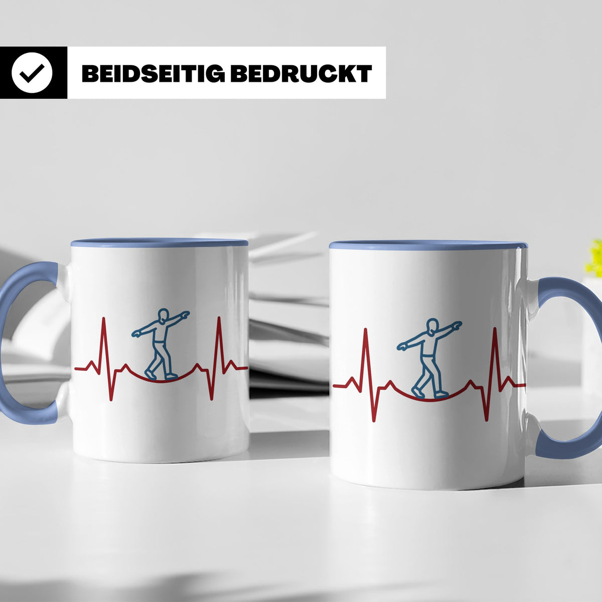 Slackline Tasse Herzschlag EKG Motiv, Kaffeetasse für Slackl – Blau [farbe:blau]