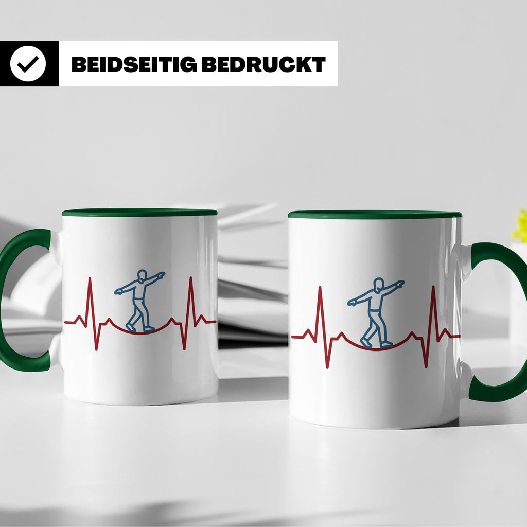 Slackline Tasse Herzschlag EKG Motiv, Kaffeetasse für Slackl – Grün [farbe:grün]