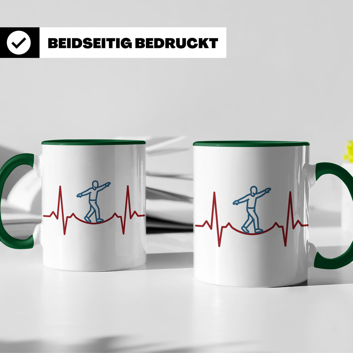 Slackline Tasse Herzschlag EKG Motiv, Kaffeetasse für Slackl – Grün [farbe:grün]