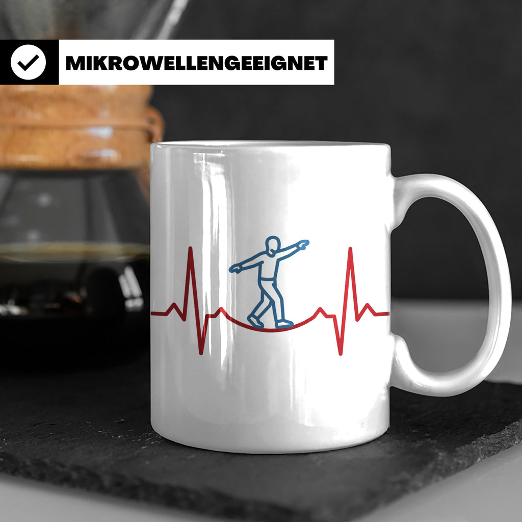 Slackline Tasse Herzschlag EKG Motiv, Kaffeetasse für Slackl – Weiß [farbe:weiß]
