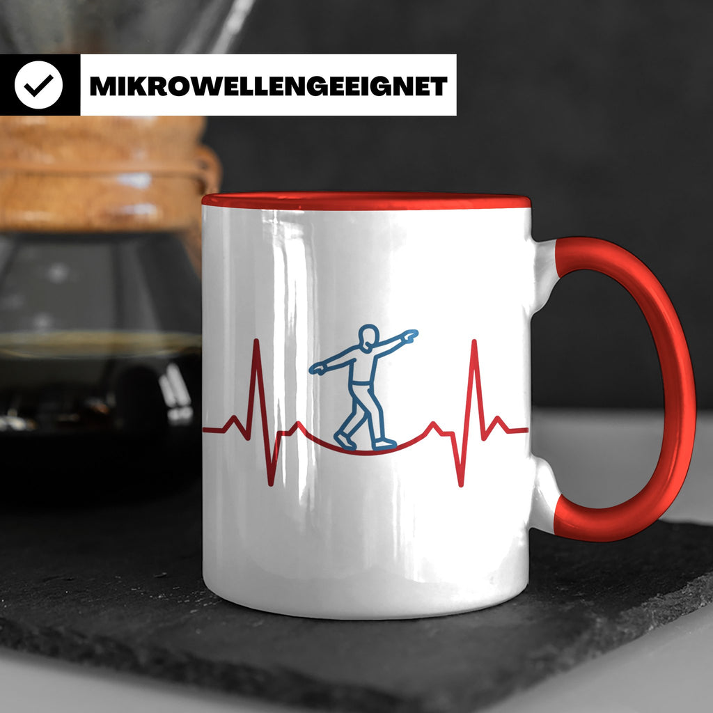 Slackline Tasse Herzschlag EKG Motiv, Kaffeetasse für Slackl – Rot [farbe:rot]
