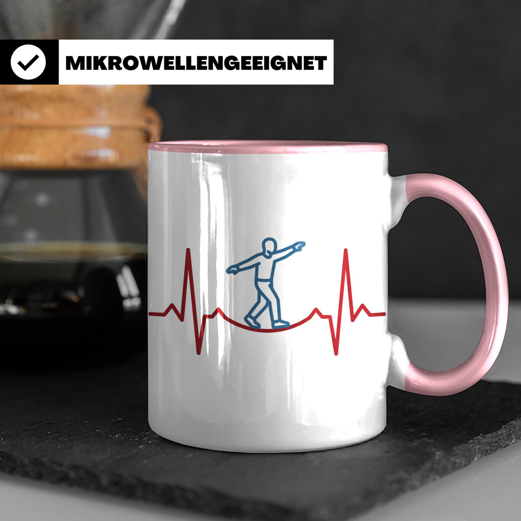 Slackline Tasse Herzschlag EKG Motiv, Kaffeetasse für Slackl – Rosa [farbe:rosa]