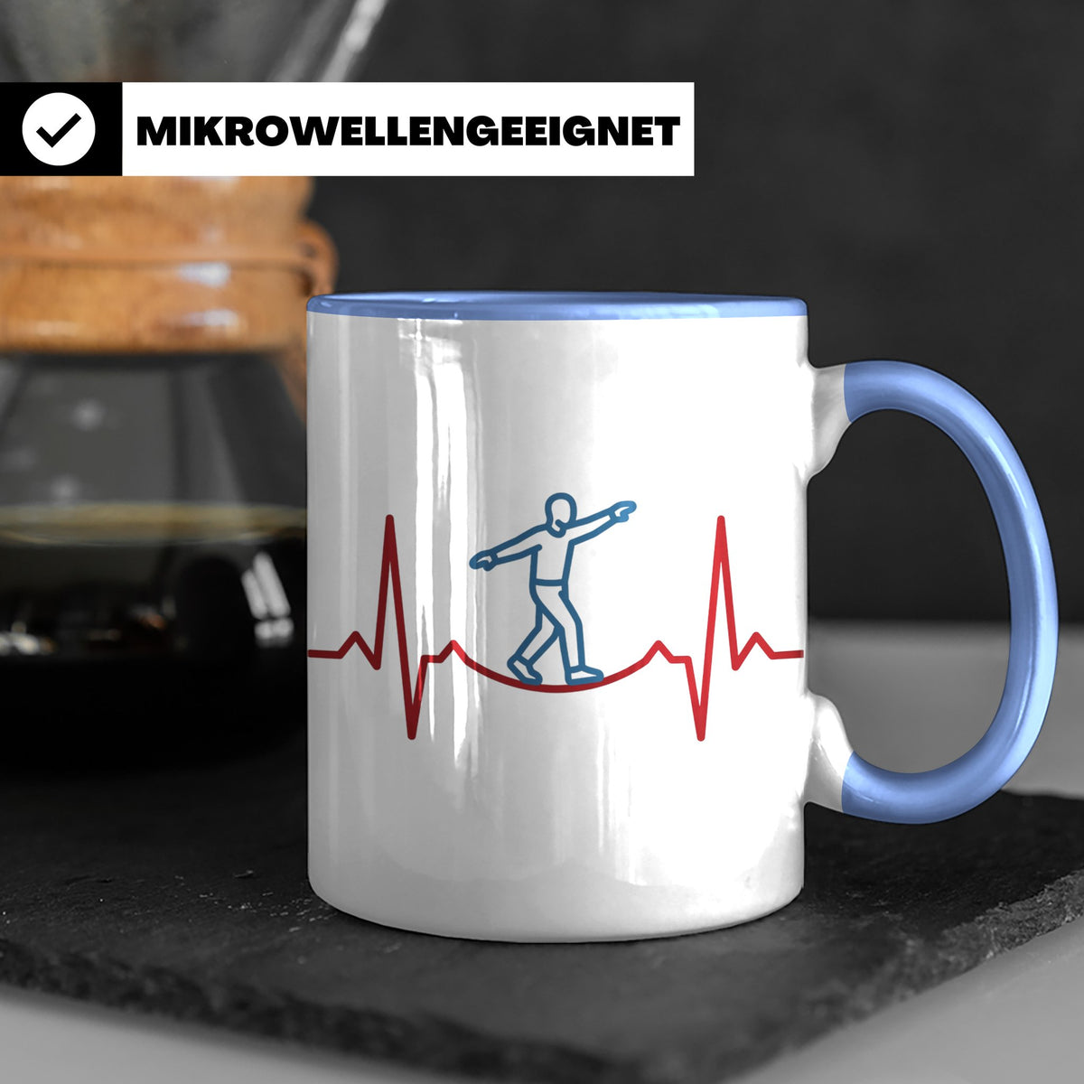 Slackline Tasse Herzschlag EKG Motiv, Kaffeetasse für Slackl – Blau [farbe:blau]