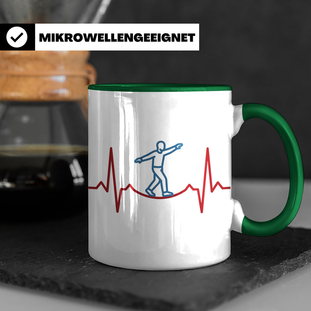 Slackline Tasse Herzschlag EKG Motiv, Kaffeetasse für Slackl – Grün [farbe:grün]