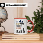 Tierheim Tasse mit Spruch Eat Sleep Repeat. Geschenk für Tie – Rot [farbe:rot]