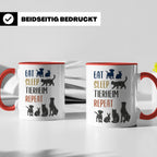 Tierheim Tasse mit Spruch Eat Sleep Repeat. Geschenk für Tie – Rot [farbe:rot]