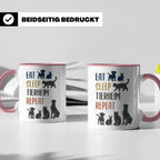 Tierheim Tasse mit Spruch Eat Sleep Repeat. Geschenk für Tie – Rosa [farbe:rosa]