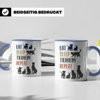 Tierheim Tasse mit Spruch Eat Sleep Repeat. Geschenk für Tie – Blau [farbe:blau]
