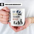 Tierheim Tasse mit Spruch Eat Sleep Repeat. Geschenk für Tie – Weiß [farbe:weiß]