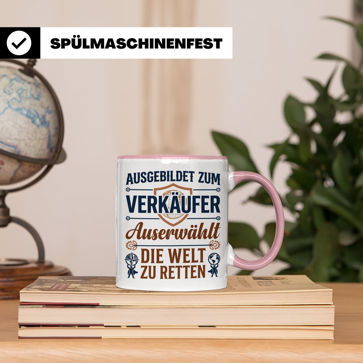 Verkäufer Tasse mit Spruch Auserwählt Welt zu retten Geschen – Rosa [farbe:rosa]
