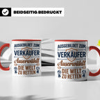 Verkäufer Tasse mit Spruch Auserwählt Welt zu retten Geschen – Rot [farbe:rot]