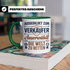 Verkäufer Tasse mit Spruch Auserwählt Welt zu retten Geschen – Grün [farbe:grün]