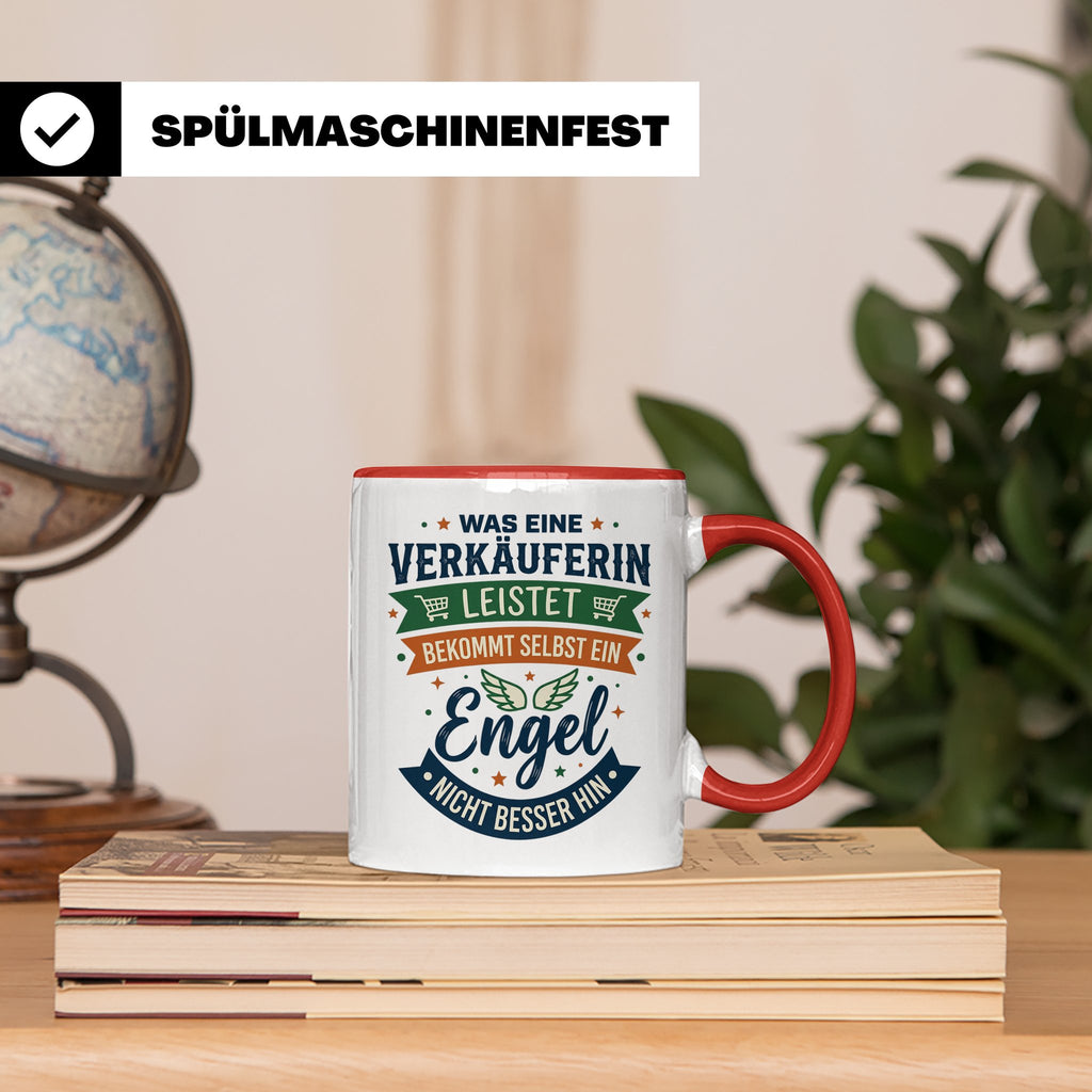 Verkäuferin Tasse mit Spruch Engel | Geschenk für Kollegin i – Rot [farbe:rot]
