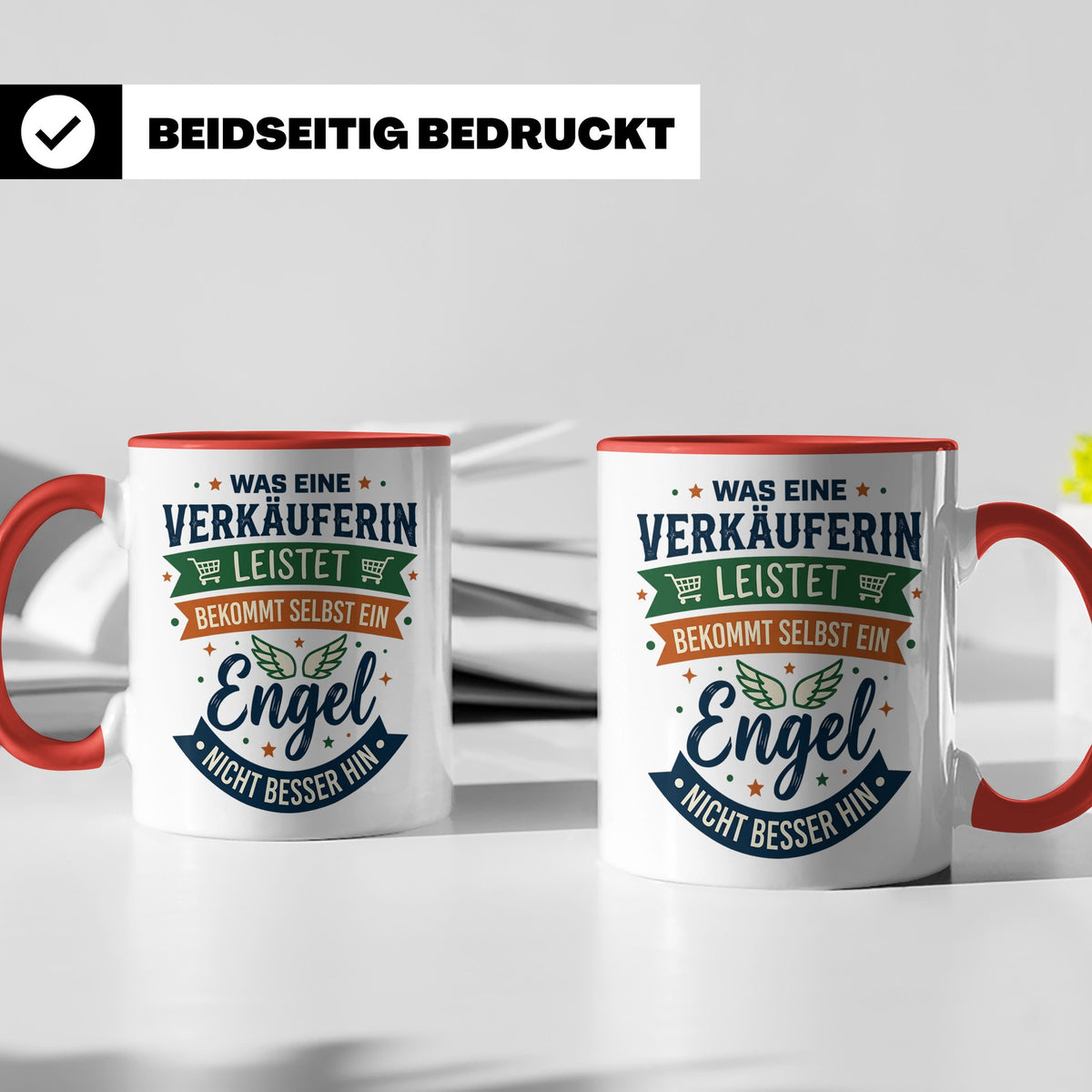Verkäuferin Tasse mit Spruch Engel | Geschenk für Kollegin i – Rot [farbe:rot]