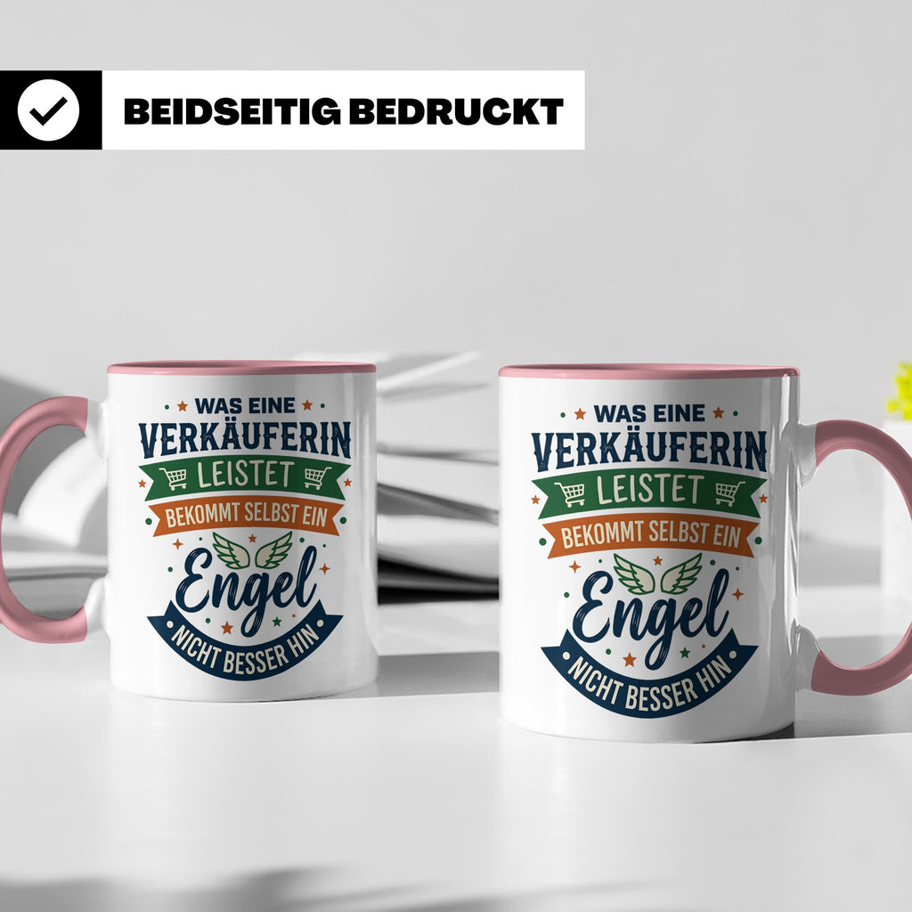Verkäuferin Tasse mit Spruch Engel | Geschenk für Kollegin i – Rosa [farbe:rosa]