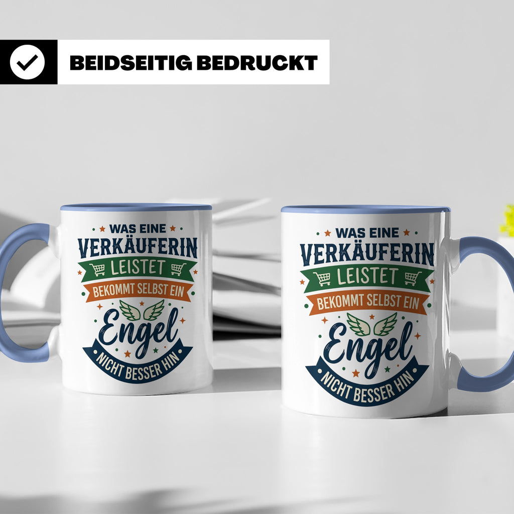 Verkäuferin Tasse mit Spruch Engel | Geschenk für Kollegin i – Blau [farbe:blau]