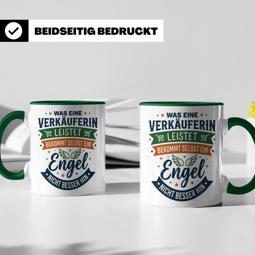 Verkäuferin Tasse mit Spruch Engel | Geschenk für Kollegin i – Grün [farbe:grün]