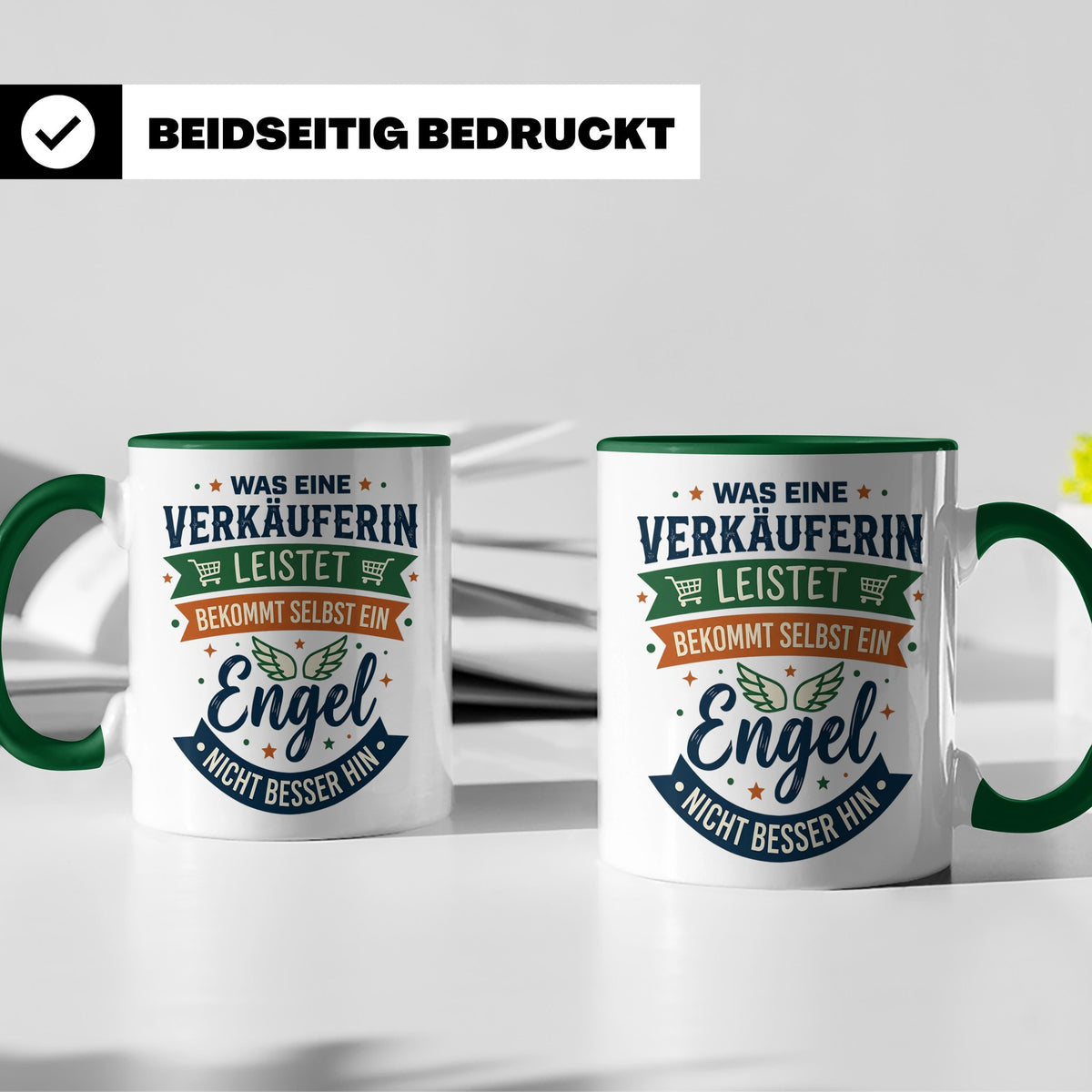 Verkäuferin Tasse mit Spruch Engel | Geschenk für Kollegin i – Grün [farbe:grün]
