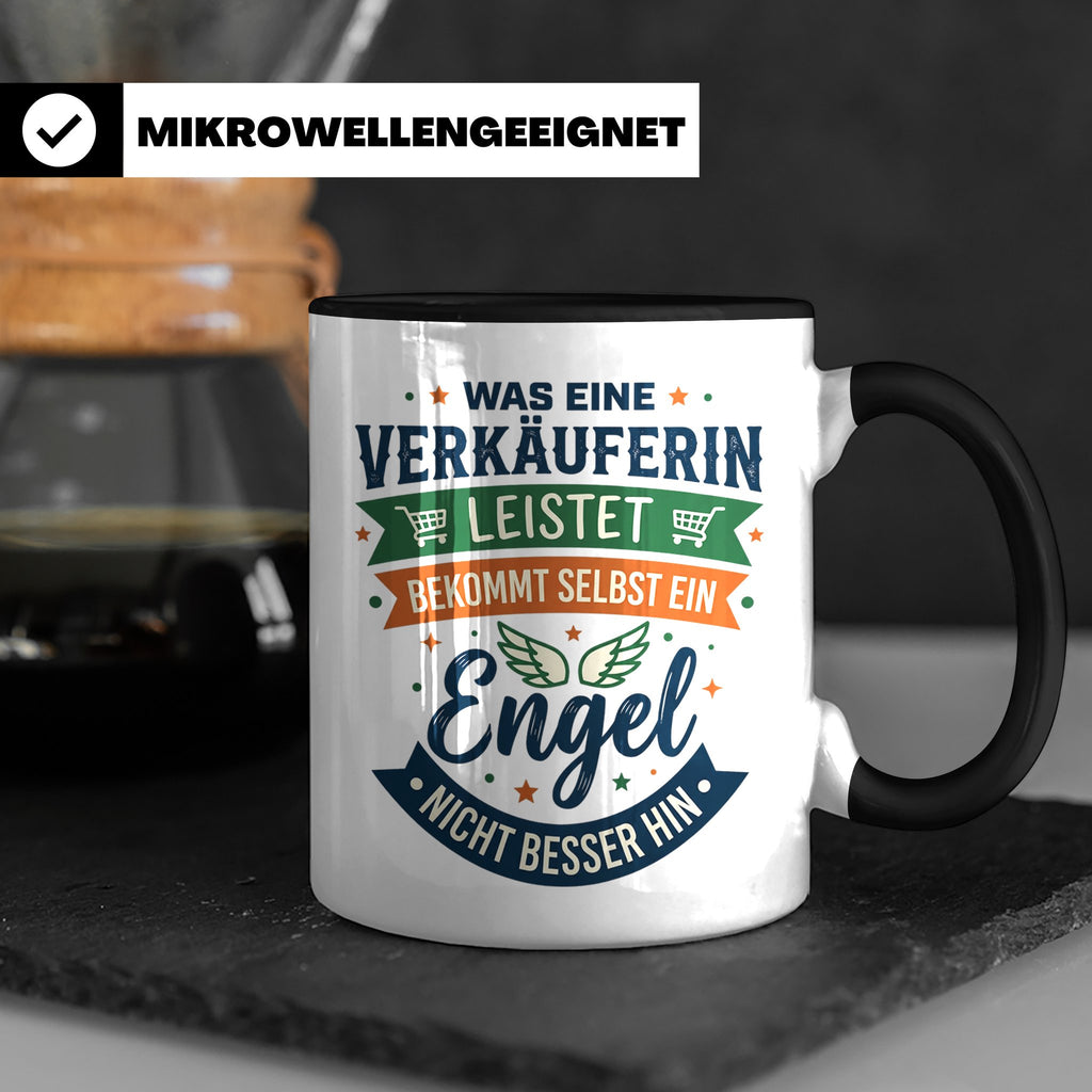 Verkäuferin Tasse mit Spruch Engel | Geschenk für Kollegin i – Schwarz [farbe:schwarz]