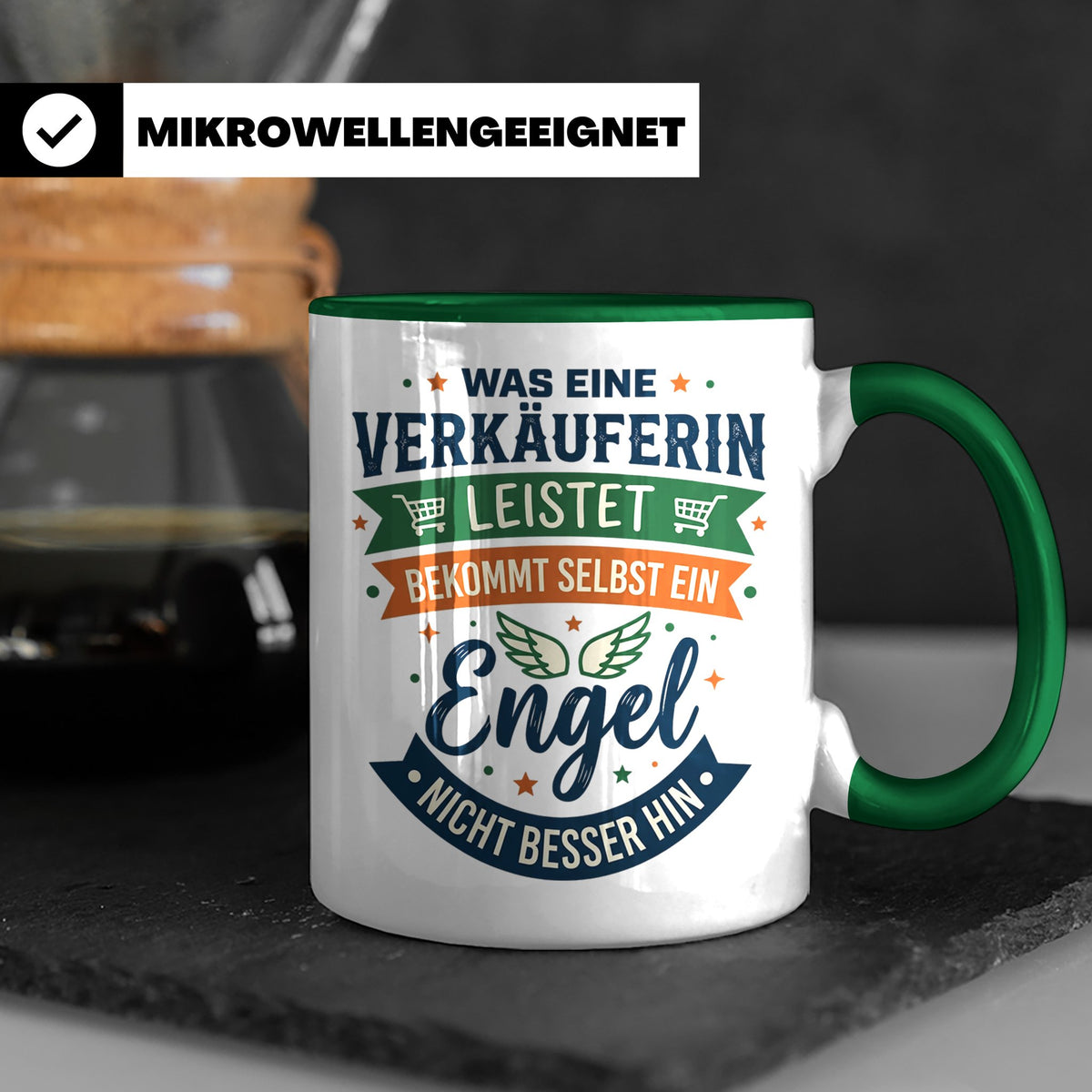 Verkäuferin Tasse mit Spruch Engel | Geschenk für Kollegin i – Grün [farbe:grün]