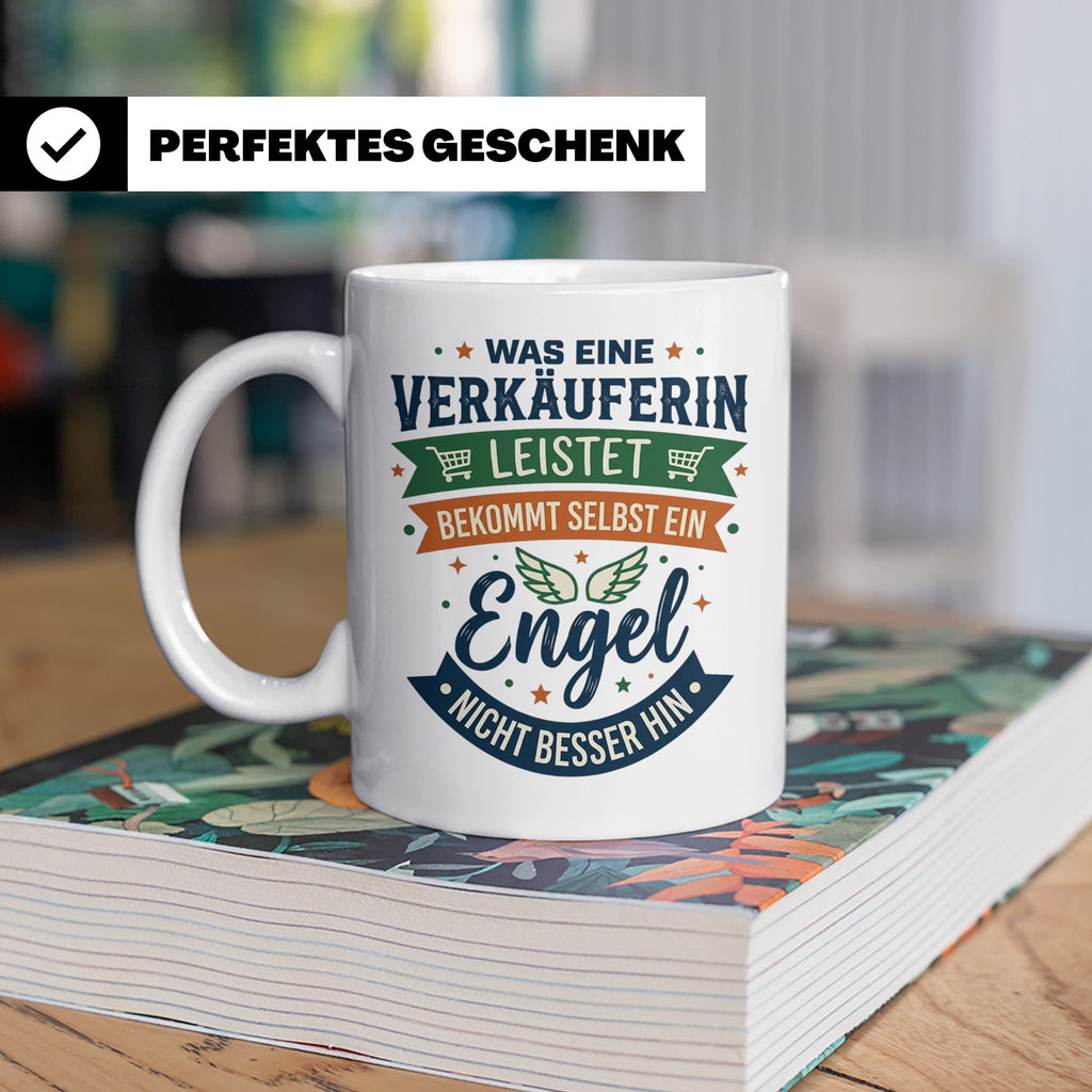 Verkäuferin Tasse mit Spruch Engel | Geschenk für Kollegin i – Weiß [farbe:weiß]