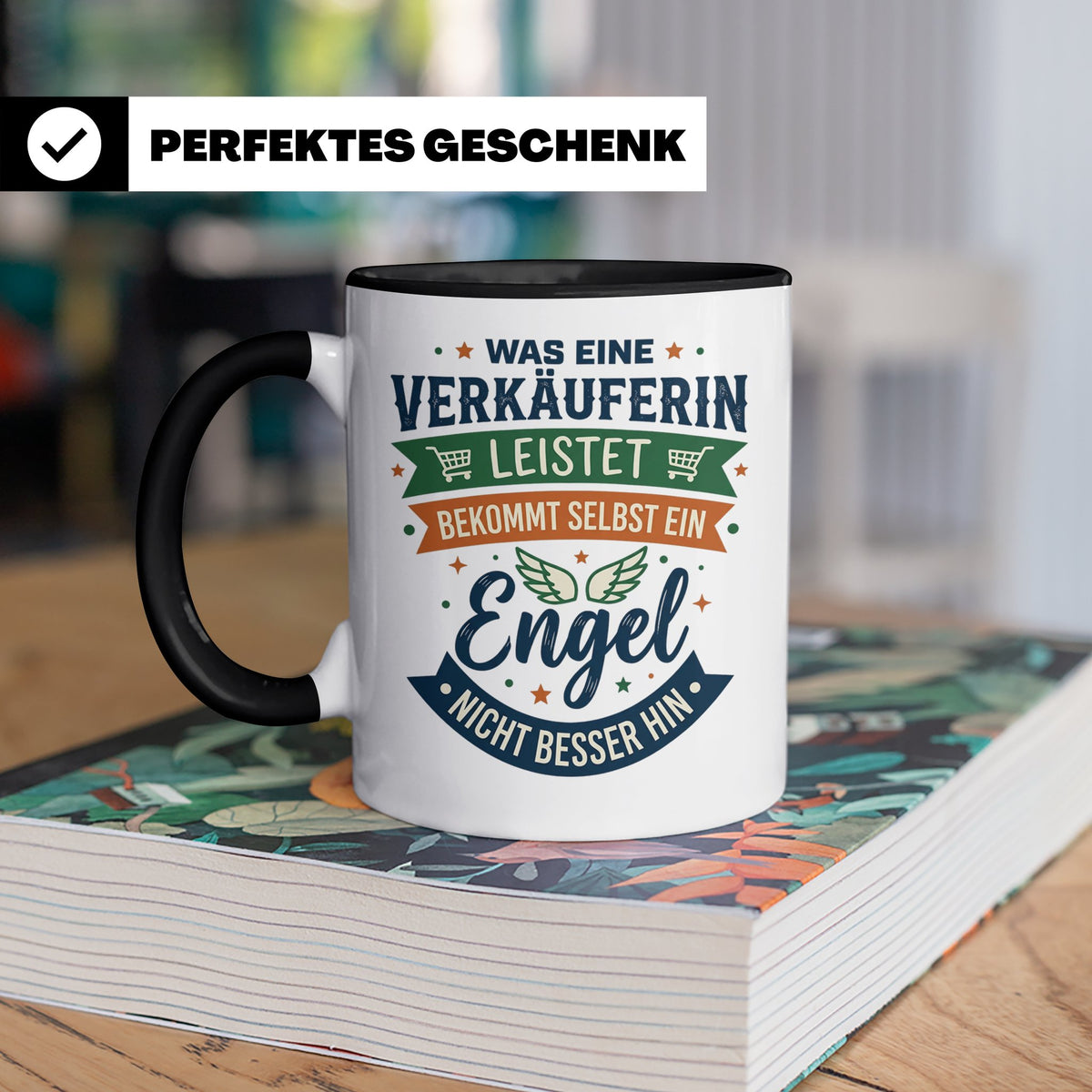 Verkäuferin Tasse mit Spruch Engel | Geschenk für Kollegin i – Schwarz [farbe:schwarz]