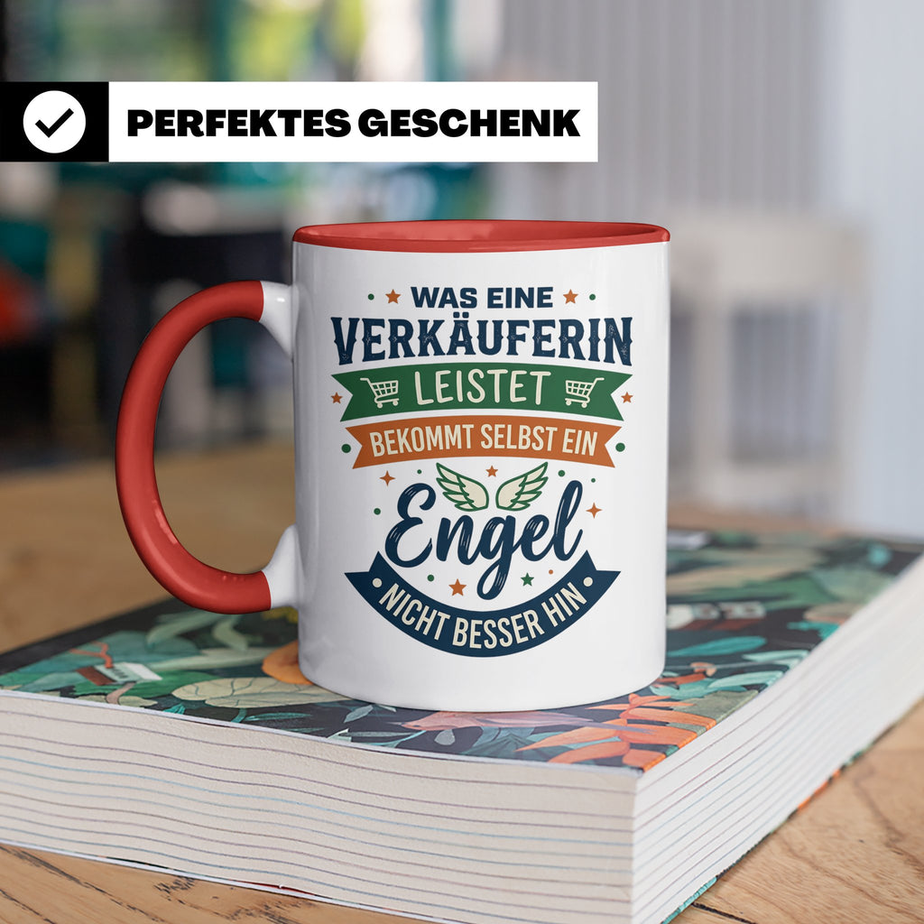 Verkäuferin Tasse mit Spruch Engel | Geschenk für Kollegin i – Rot [farbe:rot]