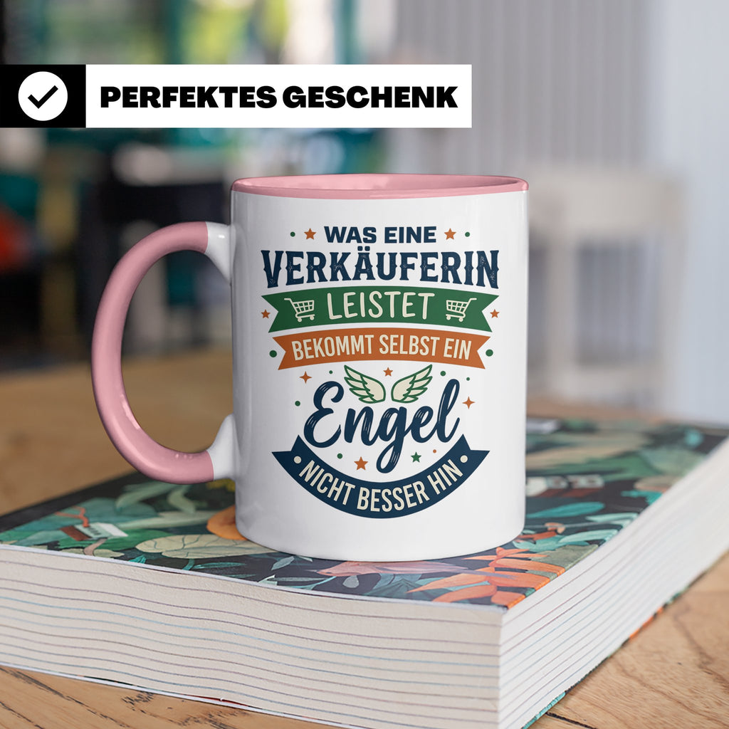 Verkäuferin Tasse mit Spruch Engel | Geschenk für Kollegin i – Rosa [farbe:rosa]